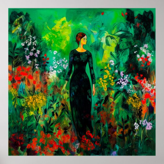 Vrouw in mooie groene weide poster (Voorkant)