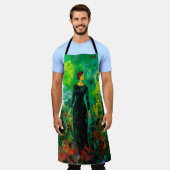 Vrouw in mooie groene weide schort (Gedragen)