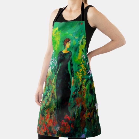 Vrouw in mooie groene weide schort (Insitu)
