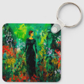 Vrouw in mooie groene weide sleutelhanger (Achterkant)