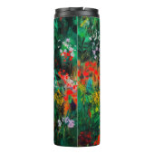 Vrouw in mooie groene weide thermosbeker (Achterkant)