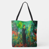 Vrouw in mooie groene weide tote bag (Achterkant)