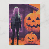 Vrouw in Oranje Paarse Halloween Briefkaart (Voorkant)