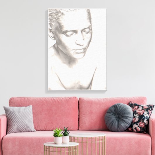 Vrouw in Overschijnwerper - zwarte witte doek Druk Canvas Afdruk (Insitu (Woonkamer))