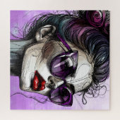  vrouw in Paarse zonnebril en rode lippenstift Legpuzzel (Horizontaal)