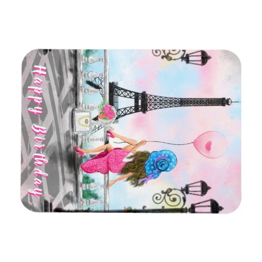 Vrouw in Parijs Gelukkige Verjaardag Magneet Eiffe (Horizontaal)