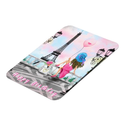 Vrouw in Parijs Gelukkige Verjaardag Magneet Eiffe (Linkerzijde)