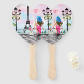 Vrouw in Parijs Hand Fan Eiffeltoren Handwaaier (Voorkant en achterkant)