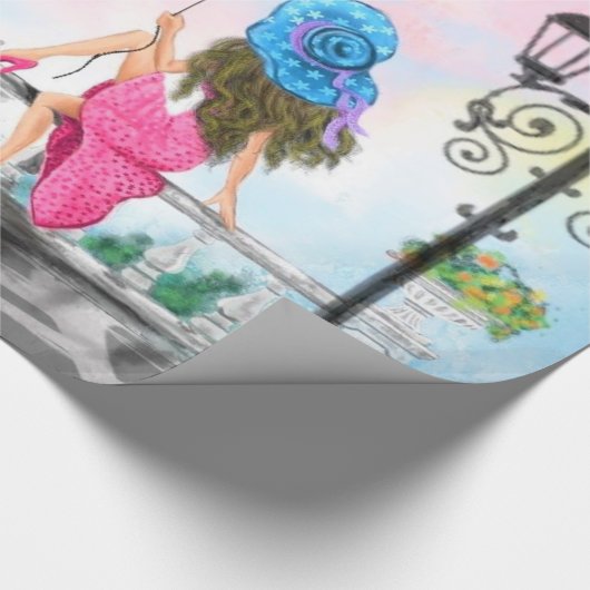 Vrouw in Parijs inpakpapier met Eiffeltoren (Hoek)