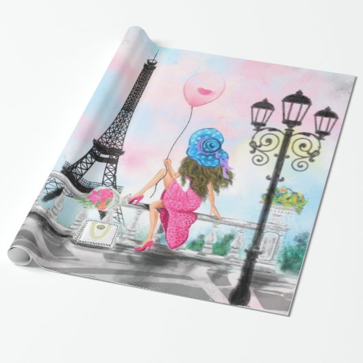 Vrouw in Parijs inpakpapier met Eiffeltoren (Uitgerold)