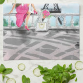 Vrouw in Parijs Keuken Handdoek met Eiffeltoren (Gevouwen)