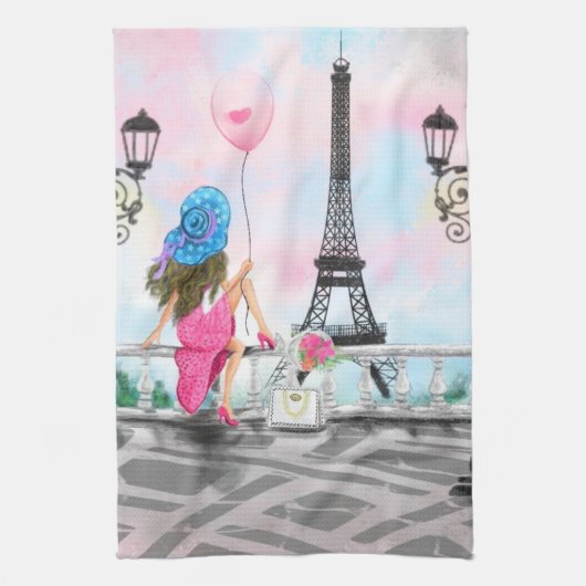Vrouw in Parijs Keuken Handdoek met Eiffeltoren (Verticaal)