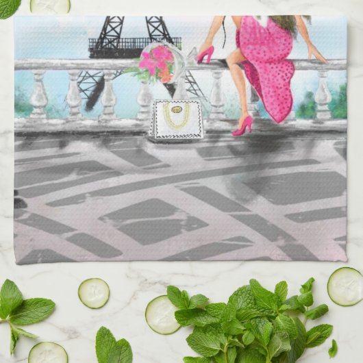 Vrouw in Parijs keukenhanddoek Eiffeltoren (Gevouwen)