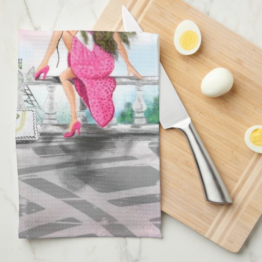 Vrouw in Parijs keukenhanddoek Eiffeltoren (Quarter Fold)