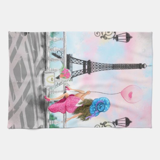 Vrouw in Parijs keukenhanddoek Eiffeltoren (Horizontaal)