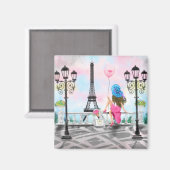 Vrouw in Parijs Magnet Gift met Eiffeltoren (Voorkant / Achterkant)