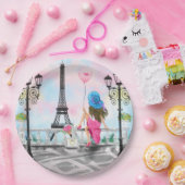 Vrouw in Parijs papieren Borden - Eiffeltoren Papieren Bordje (Feest)