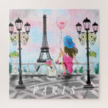 Vrouw In Parijs Puzzel Gift Met Eiffeltoren Legpuzzel<br><div class="desc">Puzzels met vrouw en roze hartballon - I Love Paris - Eiffeltoren romantische tekenpuzzel - Kies / voeg uw unieke tekst / lettertype / kleur - Maak uw speciale cadeau - Formaat wijzigen en verplaatsen of verwijderen en elementen toevoegen - Afbeelding / tekst met aanpassingstool! - Tekenen en ontwerpen door...</div>