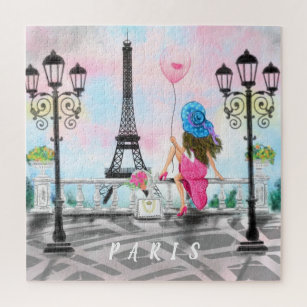 Vrouw in Parijs Puzzel met Eiffeltoren Legpuzzel