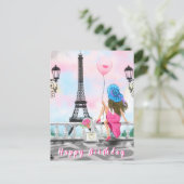 Vrouw in Parijs Verjaardag Kaart (Staand voorkant)