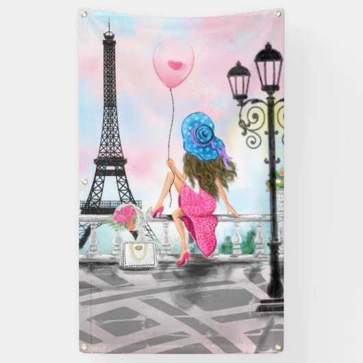 Vrouw in Paris Eiffeltoren Banner (Verticaal)