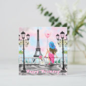 Vrouw in Paris Eiffeltoren Happy Birthday Card Kaart (Staand voorkant)