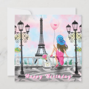 Vrouw in Paris Eiffeltoren Happy Birthday Card Kaart