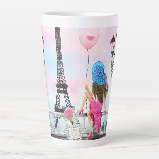 Vrouw in Paris Latte Mok Eiffeltoren cadeau (Voorkant)