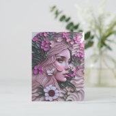 Vrouw in pastelbloemen, postkruising briefkaart (Staand voorkant)