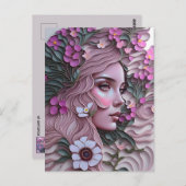 Vrouw in pastelbloemen, postkruising briefkaart (Voorkant / Achterkant)