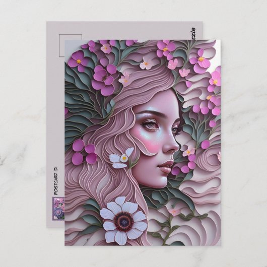Vrouw in pastelbloemen, postkruising briefkaart (Voorkant / Achterkant)