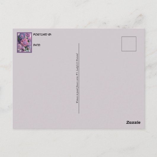 Vrouw in pastelbloemen, postkruising briefkaart (Achterkant)