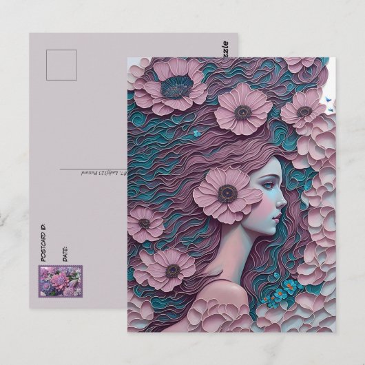 Vrouw in pastelbloemen, postkruising briefkaart (Voorkant / Achterkant)