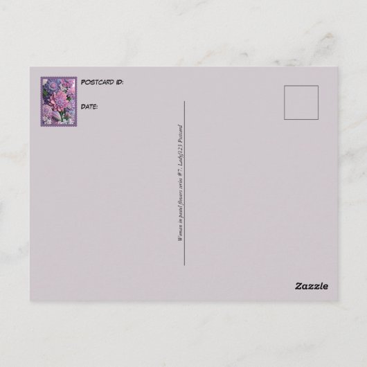 Vrouw in pastelbloemen, postkruising briefkaart (Achterkant)