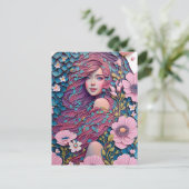 Vrouw in pastelbloemen, postkruising briefkaart (Staand voorkant)