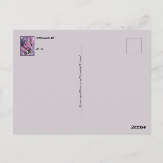 Vrouw in pastelbloemen, postkruising briefkaart (Achterkant)