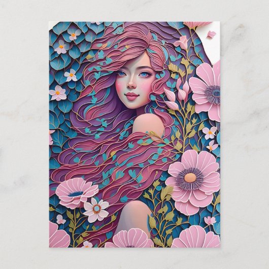Vrouw in pastelbloemen, postkruising briefkaart (Voorkant)