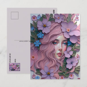 Vrouw in pastelbloemen, postkruising briefkaart