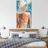 Vrouw in Pet bij zwembad groot canvas print kunst  (Insitu (Slaapkamer))