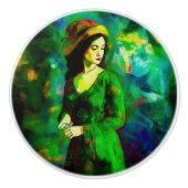 Vrouw in Pet Keramische Knop (Voorkant)