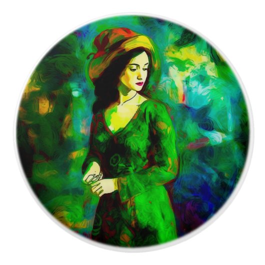 Vrouw in Pet Keramische Knop (Voorkant)