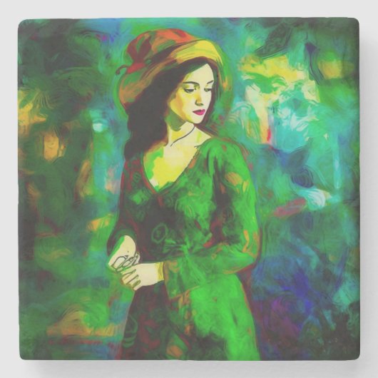 Vrouw in Pet Stenen Onderzetter (Voorkant)