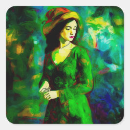 Vrouw in Pet Vierkante Sticker