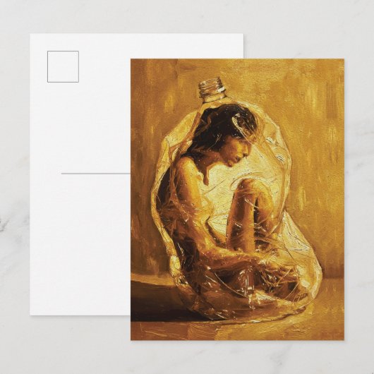 Vrouw in Plastic – Olieverfschilderij Briefkaart (Voorkant / Achterkant)