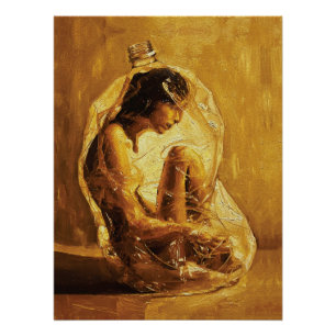 Vrouw in Plastic – Olieverfschilderij Perfect Poster