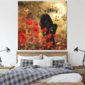Vrouw in Poppies Canvas Print (Insitu (Slaapkamer))