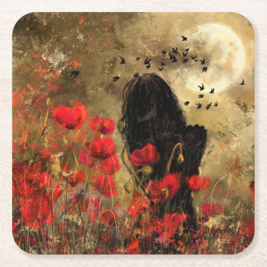 Vrouw in Poppy Field Paper Onderzetter (Voorkant)