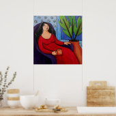 Vrouw in Red Relaxing Poster (Keuken)