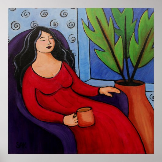 Vrouw in Red Relaxing Poster (Voorkant)