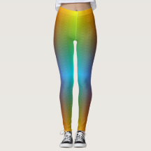 Vrouw in regenboogverloopleggings met een subtiel 